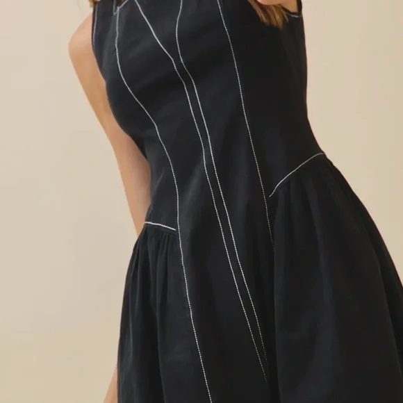 TCEC Black Midi Dress with White Stitching - Picture 5 of 5